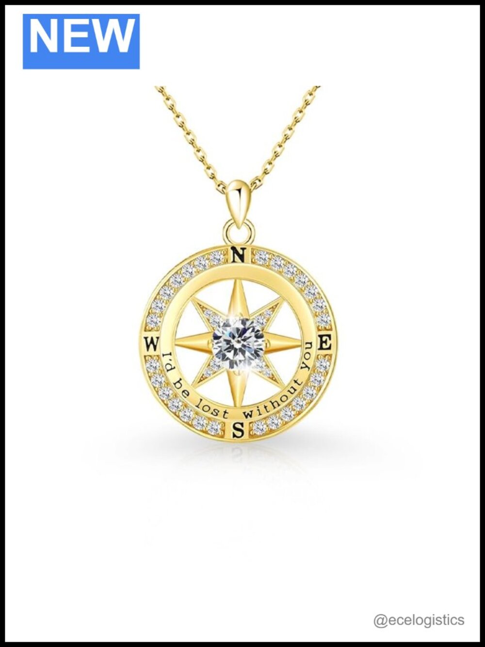18K Gold Filled Sterling Silver Compass Pendant Necklace 18"